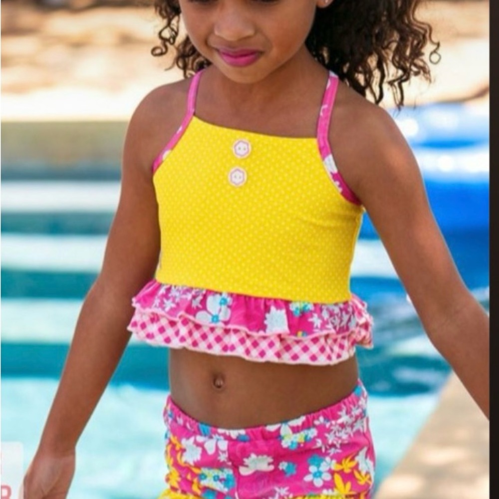 Wildflowers Yellow and Pink Kids Swim Bikini